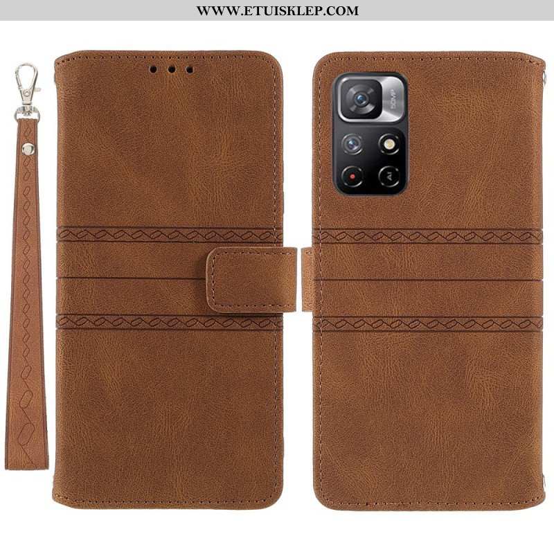 Etui Folio do Poco M4 Pro 5G Koronkowe Szwy